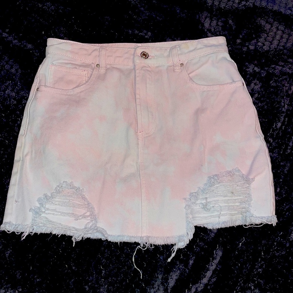 Forever21 Faded Pink & White Tie-Dye Jean Skirt w/ Pockets